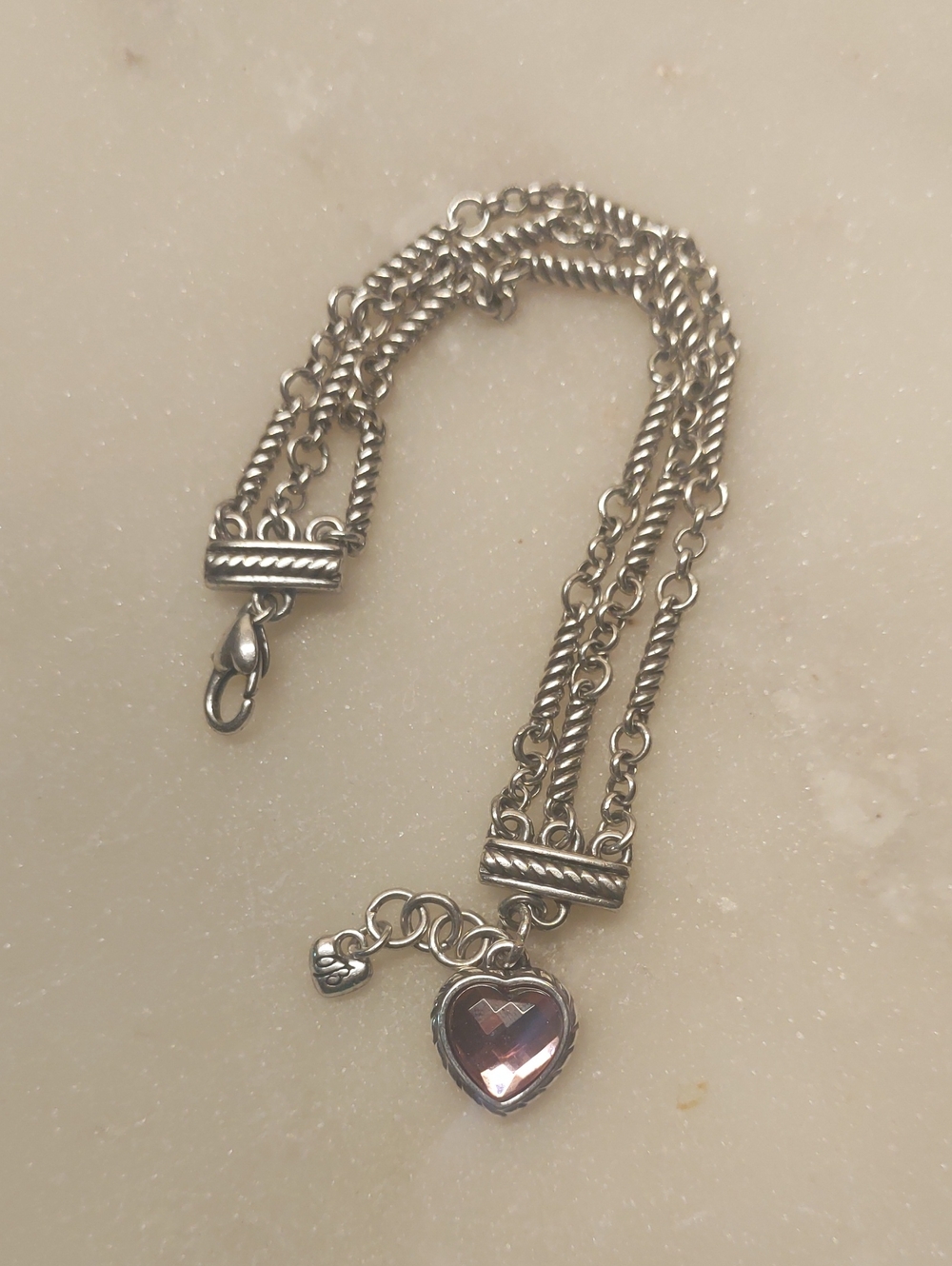 Brighton Crystal Heart Charm Newport Bracelet Light Rose Pink And Silver - Picture 11 of 11